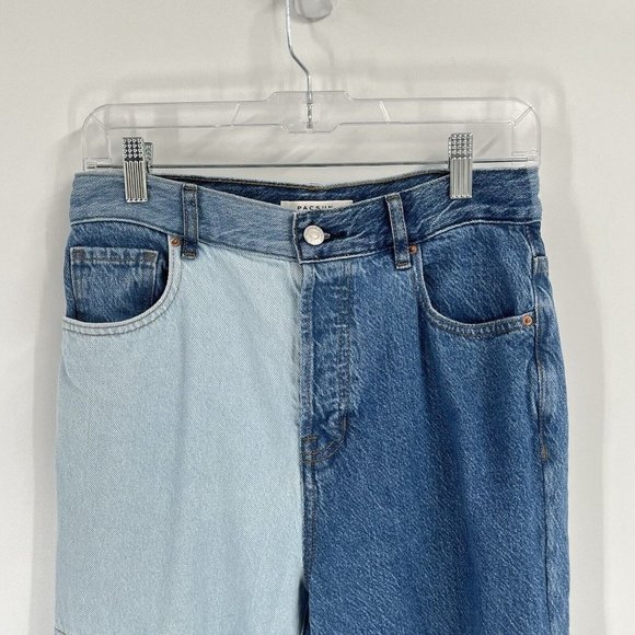 PacSun High Rise Straight Patchwork Jeans Sz 27 Button Fly Mom Jeans - Picture 3 of 7